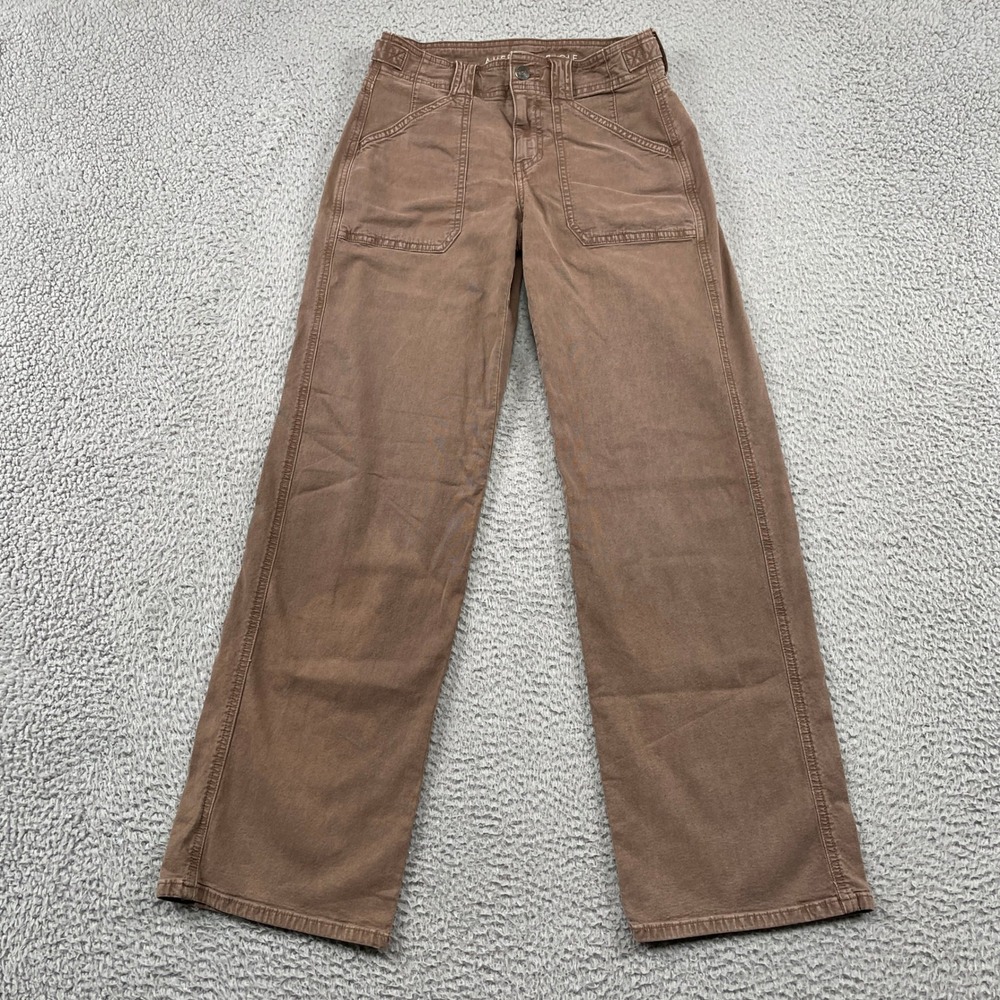 American Eagle Pants Womens 0 Brown Stovepipe Stretch High Rise Patch Pockets - Picture 1 of 10